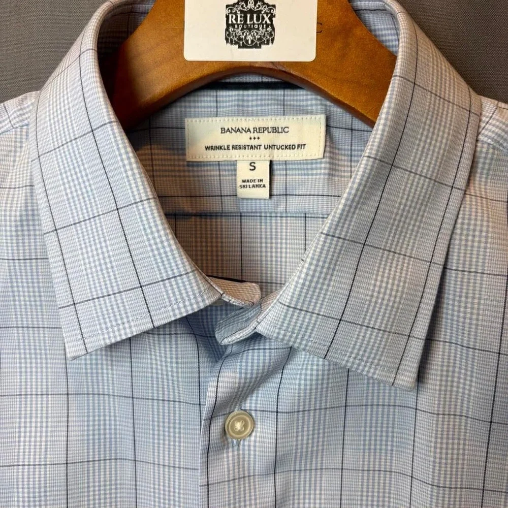 Banana Republic Light Blue Windowpane Dress Shirt